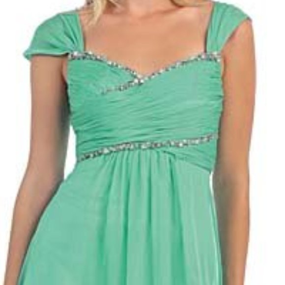 NWT May Queen | Mint Sequin-Accent Cap-Sleeve Gown - sz 8 - Picture 2 of 3
